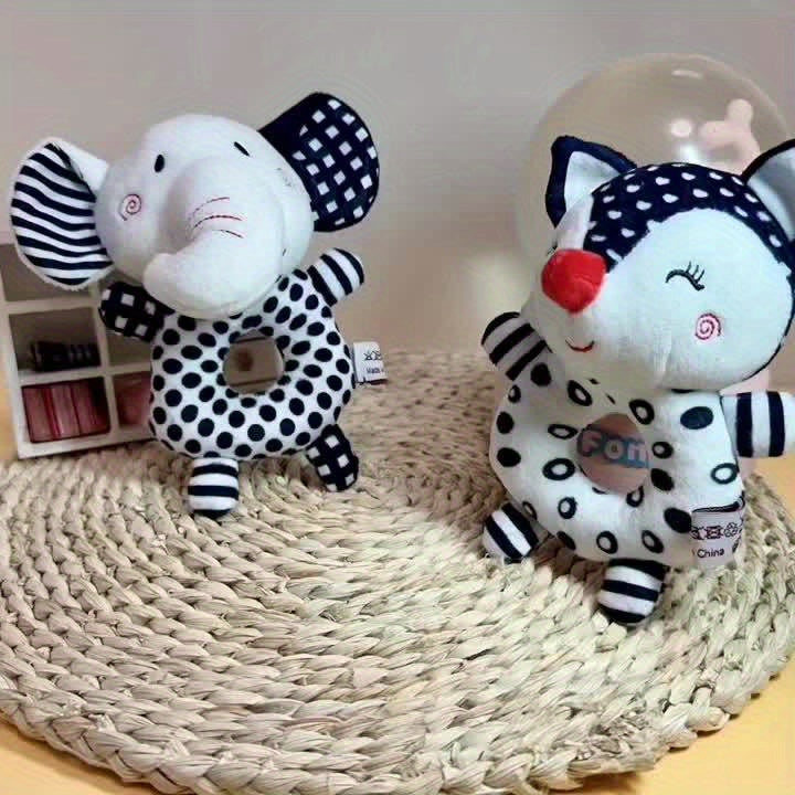 [Gift Ready, Baby Rattle] Black and White Baby Rattle Toy | Soft Texture, Polyester Fiber, Colorful Yarn Ball, Hand Grip Stick, Perfect Gift for Youngsters