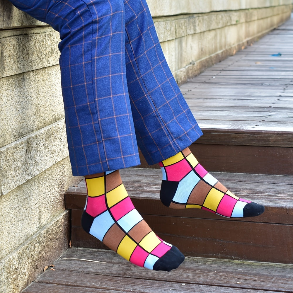 5-Pair Unisex Cool Colorful Novelty Fun Casual Couple Socks, Fun Accessories, Matching Socks, Playful Pattern, Quirky Style, Socks, Comfortable Fit, Fashion Socks, Stylish Footwear, Young Adults, Couples Gift