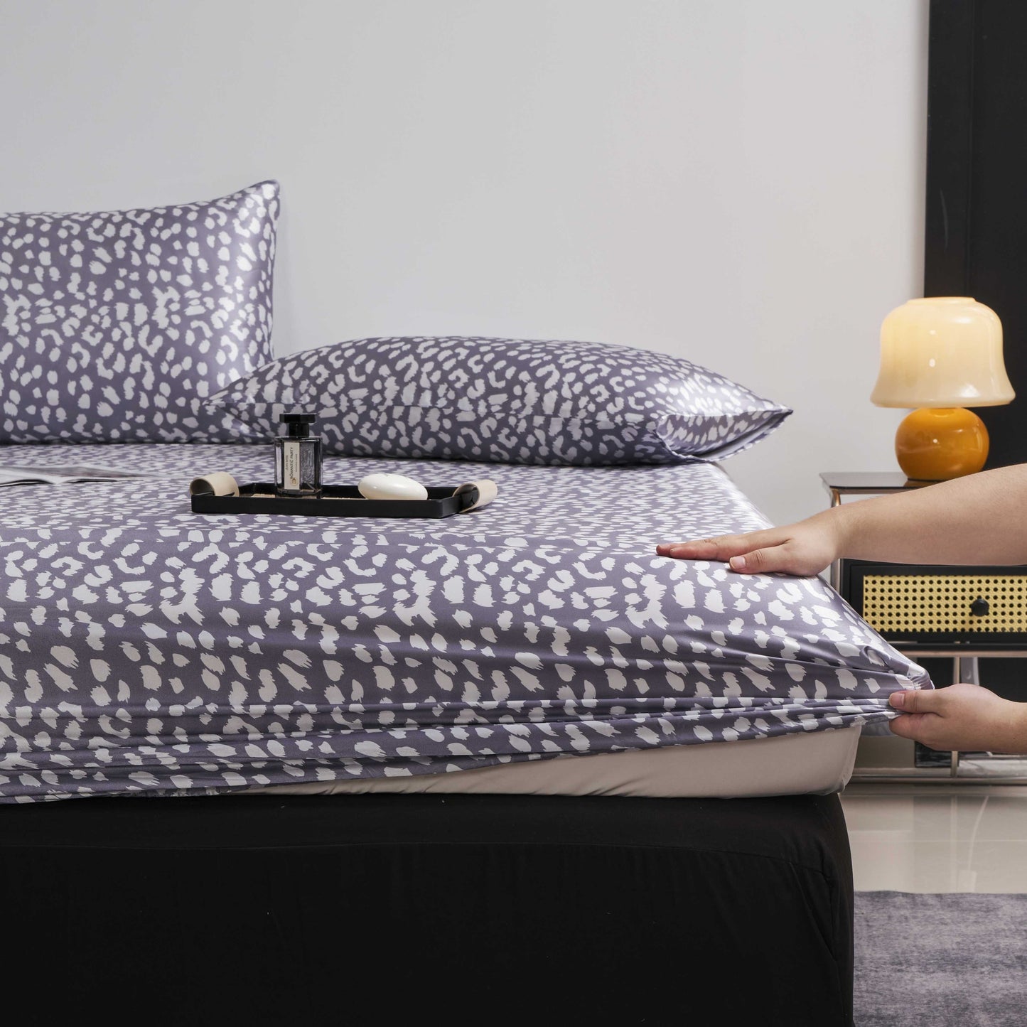3pcs Luxurious Leopard Print Satin Sheet Set - Soft, Breathable, and Hypoallergenic for Comfortable Sleeping in Home, Dorm, and Guest Room - Includes 1 Mat and 2 Pillowcases, Easy Care and Machine Washable (Core Not Included)