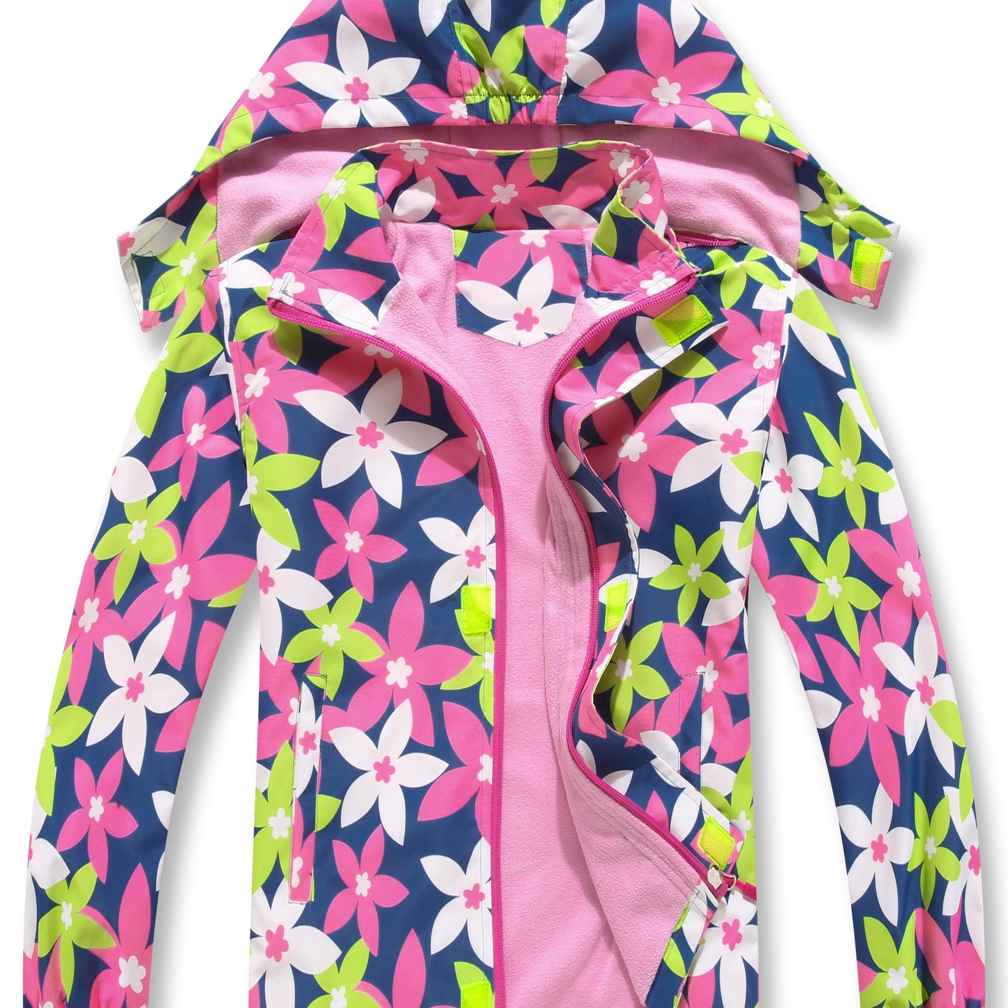 Girls' Gradient Color Hooded Jacket - Lightweight Windproof Winter Coat with Removable Hood, Zipper Closure & Animal Print Design for Casual Outings & Outdoor Play, Hooded Coat, Playful Design