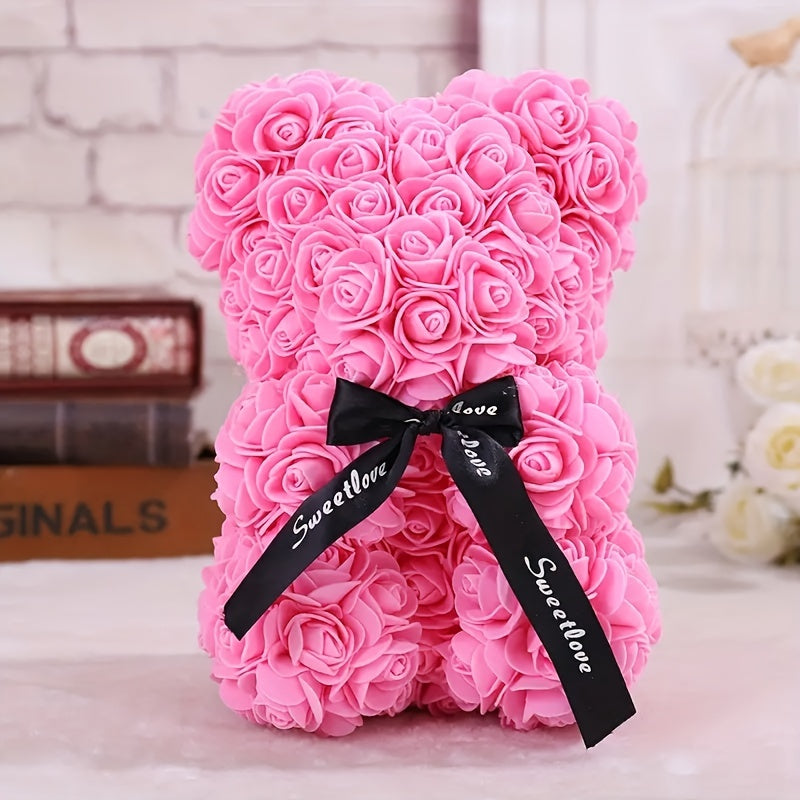 Single Artificial Rose Bear - Soft, Realistic, and Lifelike Flower Petals, Exquisite Craftsmanship, Romantic Gift for Every Occasion, Anniversary, Birthday, Wedding, Valentine's Day, and More - No Box Included