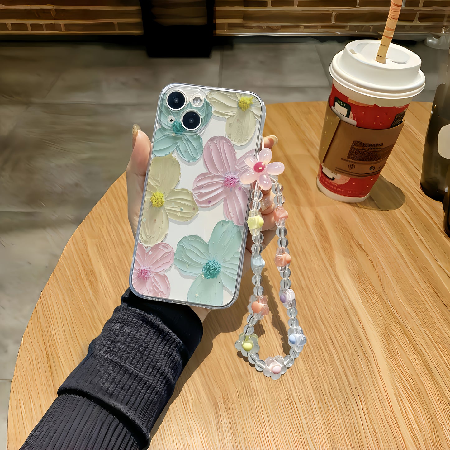 [Transparent Case] Mobile Phone Case | for iPhone 16 15 14 13 12 11 Pro Max 14 15 16 Plus XS XR X 8 7 | with Lanyard | Simple Transparent Creative Flower Pattern