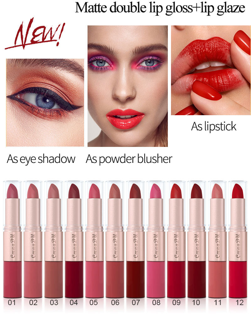 Long-Lasting 3-Color Lipstick & Lip Gloss Set - Double Headed Design for Natural, Lustrous Texture - Perfect Valentine's Day Gift for Women Valentine's Day Gifts