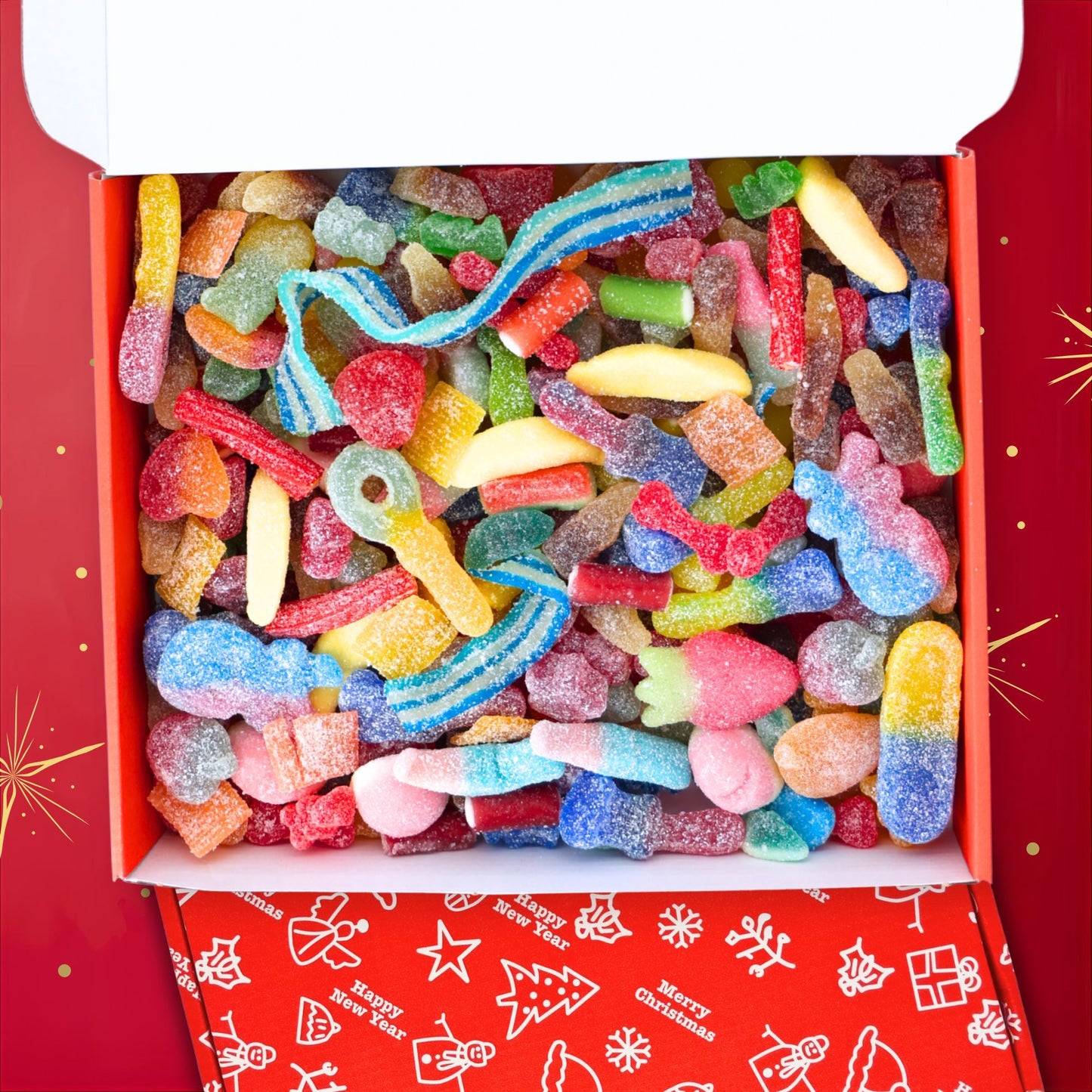 Christmas Sweets Box, 1kg Fizzy Mix Gift Hamper, Christmas Gifts, Secret Santa Gift, Gifts for Women, Xmas Candy Selection for Kids & Adults, Stocking Stuffer, Christmas Eve Box, Fizzy Jelly Gift – Sweet Treat for Boys, Gir