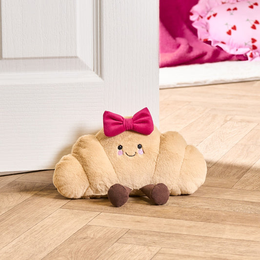 Chloe The Bow Croissant Doorstop - Natural/Hot Pink 25 x 12 x 12cm