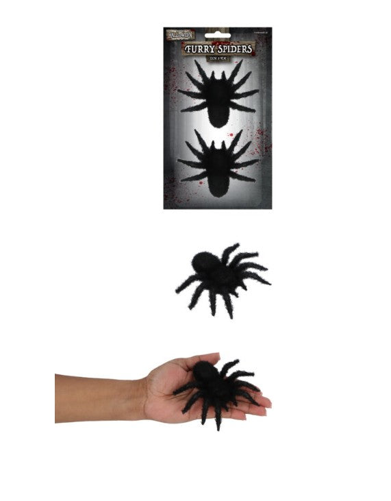 Medium Furry Spiders 2-Pack Halloween Decoration (12cm x 9cm)