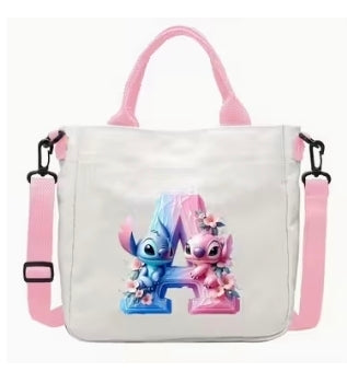 Blue and pink alien letter A fabric bag