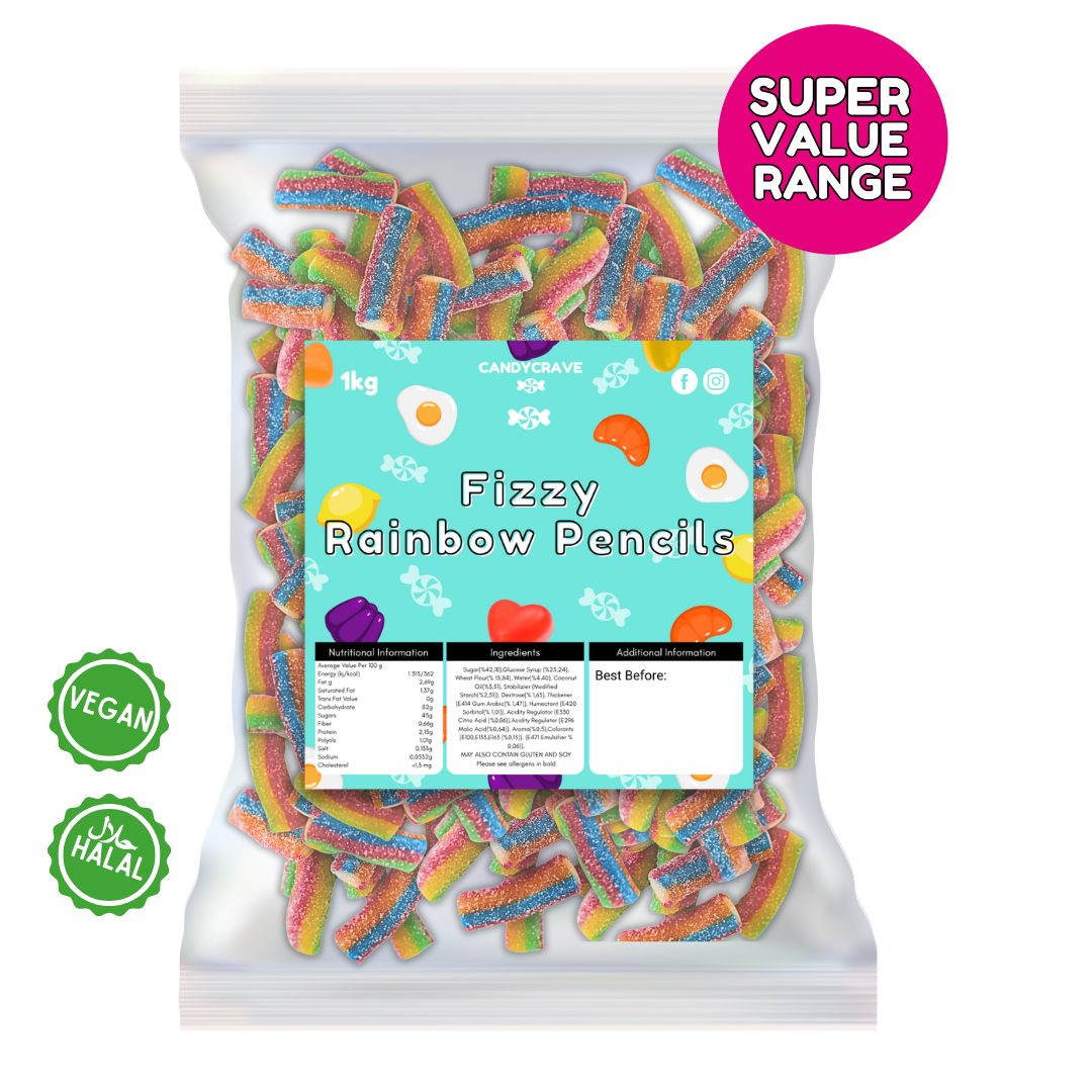 1kg Candycrave Super Value Fizzy Rainbow Pencils