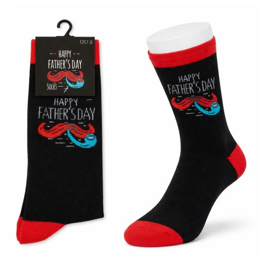Fathers Day Socks Black & Red Design 7-11