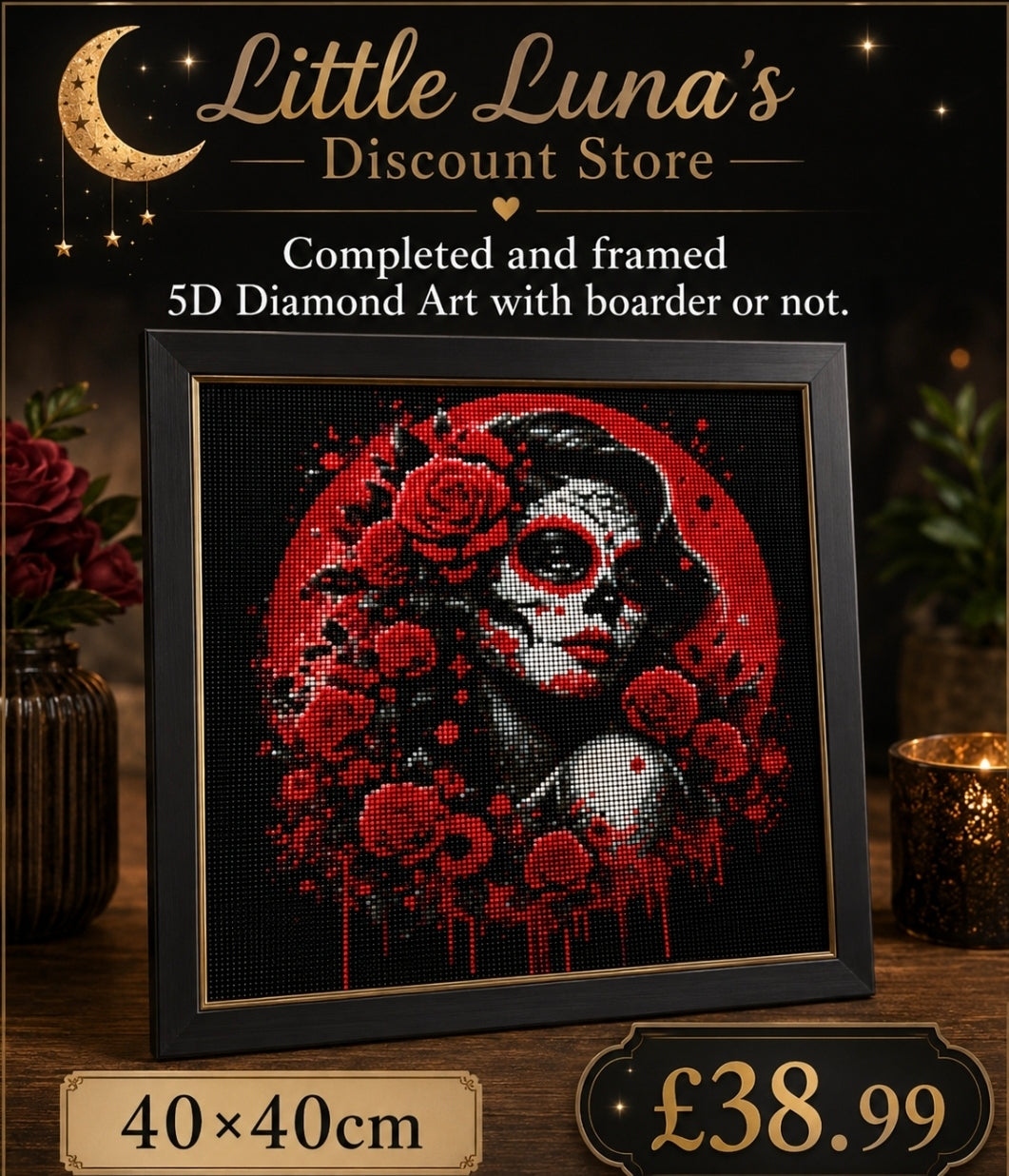 40x40cm 5D Diamond Art Completed & Framed (use name for colour of frame)