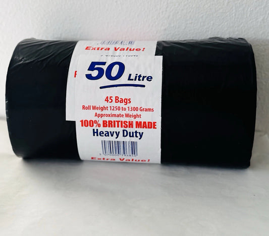 British Made Heavy Duty Refuse Sacks - 50 Litre - 45 Sacks